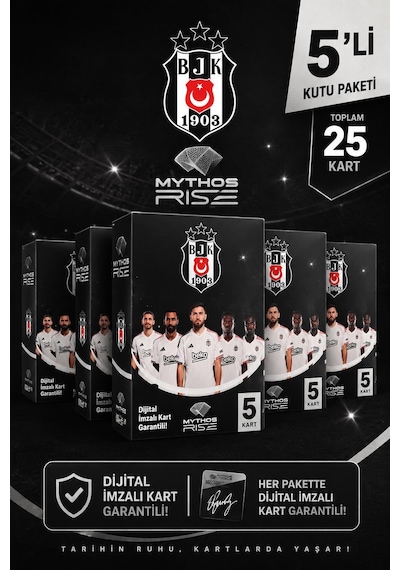 Mythos Rise Beşiktaş Futbolcu Kartları 5'li Kutu Paketi 25 Kart Dijital İmzalı Kart Garantili