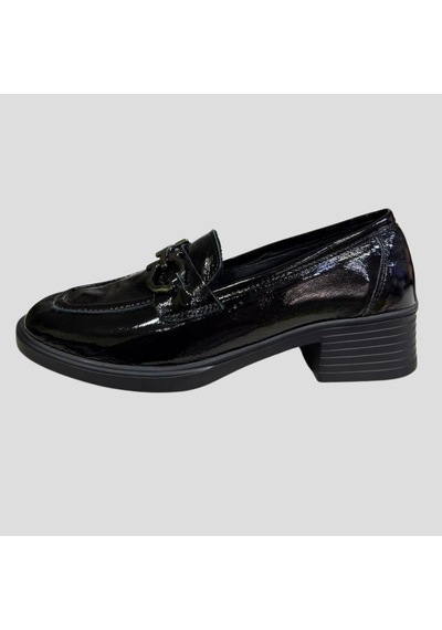 Myfit Shoes 041 Kadın Hakiki Deri Aksesuarlı Kısa Topuk Ayakkabı Siyah Rugan Çok Renkli