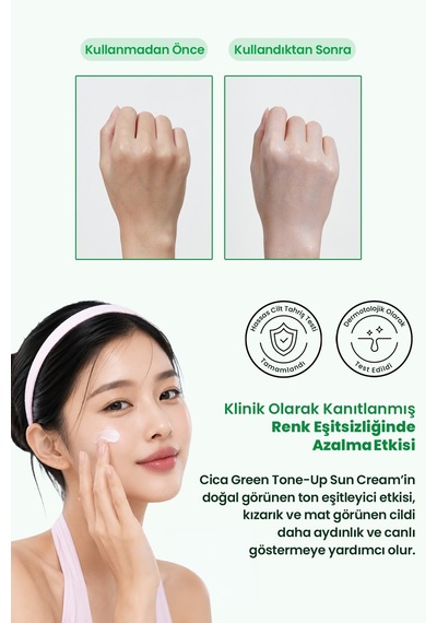 Hassas Cilde Sakin Görünüm Sunan Ton Eşitleyici Güneş Kremi Realbarrıer Cica Green Tone-up Sun Cream