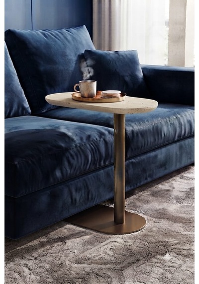 Traverten Renk Üst Tabla , Cappicino Renk Metal Ayaklı 3'lü Zigon Sehpa Seti Salon /koltuk Altı Sehpa Yan Sehpa - C Sehba Modern Sehba Cappuccino - Traverten
