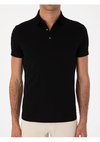 Siyah Slim Fit %100 Pamuk Polo Yaka T-shirt