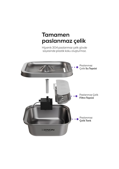 Xenon Smart Köpek Mama Kabı Ve Su Pınarı Seti 14l Ortopedik Çelik Kase, Uygulama Kontrol, Paslanmaz Çelik Su Pınarı, Wifi, Büyük Cins Uyumlu Beyaz