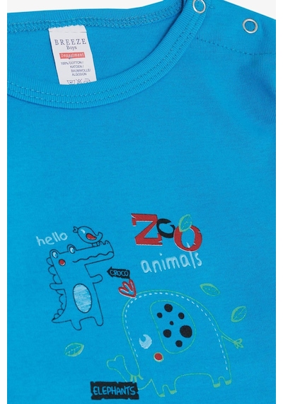 Breeze Erkek Bebek Çıtçıtlı Zıbın Body Hayvanat Bahçesi Dost Hayvanlar Baskılı 9 Ay-3 Yaş, Mavi Mavi