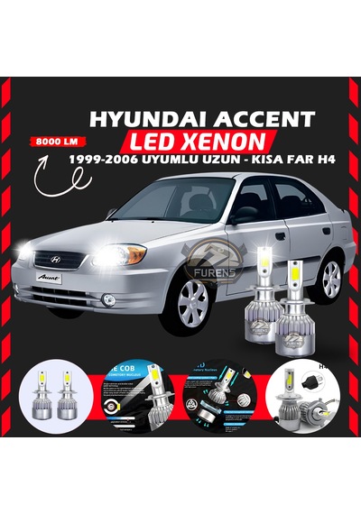 Hyundai Accent Admira 1999-2006 Uzun-kısa Far Uyumlu Şimşek Etkili Led Xenon Performance Series H4