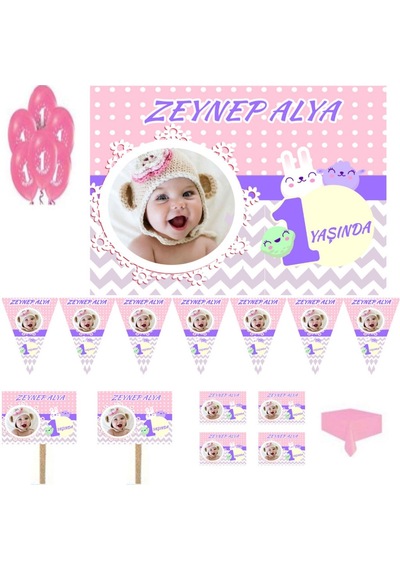 Tavşan Temalı Doğum Günü Süsleme Ve Magnet Set, 1 Yaş Doğum Günü Çok Renkli