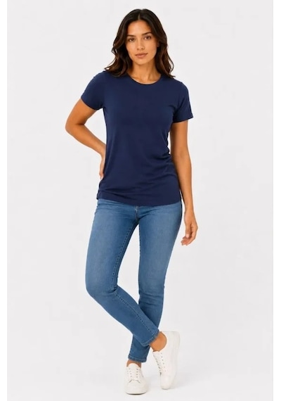 Valensdesign Basic Tişört Bisiklet Yaka Kısa Kol Günlük Yazlık Slim Fit T-shirt - Lacivert