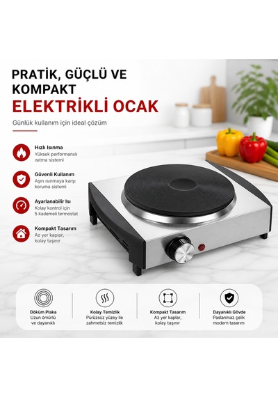 Tekli Gözlü Elektrikli Ocak Paslanmaz Çelik Gövde