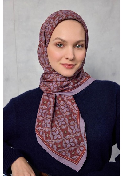 Silk Home Viskon Velora Eşarp Dört Mevsim Yonca Desen Lila 90x90 Çok Renkli