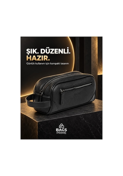 Bags Prime Erkek El Çantası Fermuarlı Çok Bölmeli Portföy Ve Kişisel Bakım Çantası - Siyah