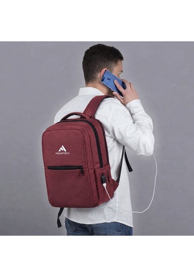 Laptop Sırt Çantası, Bilgisayar Korumalı İç Bölmeli Notebook Çantası, Organizer Cepli Ve Usb Şarj Portlu Bordo