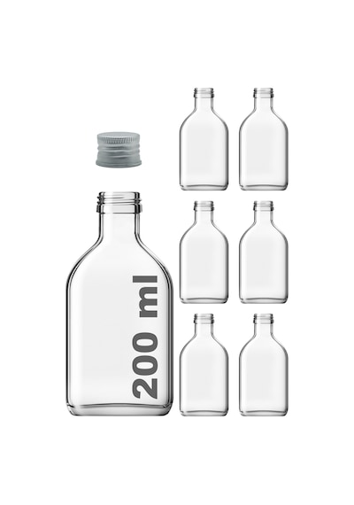 Afracam Cold Brew Yassı Şeffaf 200 ML Gümüş Kapaklı Cam Şişe 6 Adet