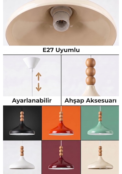 Marrien Nova Ahşap 3 Boncuklu Sarkıt Avize, Bohem Tavan Lambası Ve Salon Oturma Odası Aydınlatması - Krem - 35 Cm Diğer