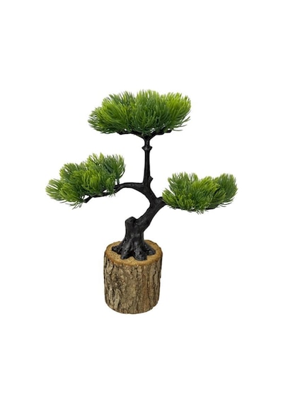 Yapay Çiçek Bonsai Ağacı Kütük Saksıda 3katlı Dekoratif Yapay Ağaç Bonzai 30 25cm Yeşil