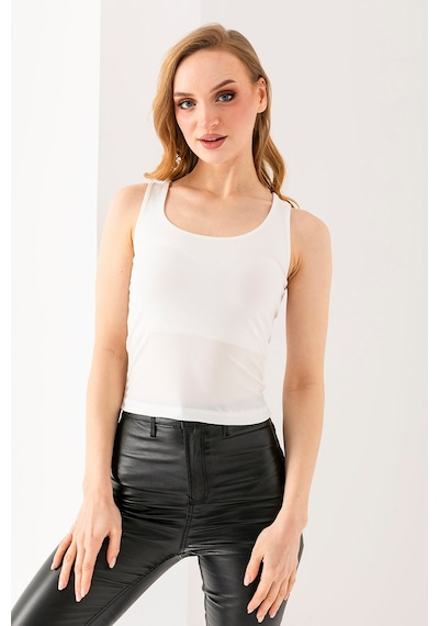 Giysa Kadın Askılı Bisiklet Yaka Basic Bluz Beyaz - 25y 2409 Beyaz