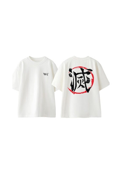Thewert Demon Slayer Destroy Tasarım Sırt Baskılı Pamuk Beyaz Oversize T-shirt