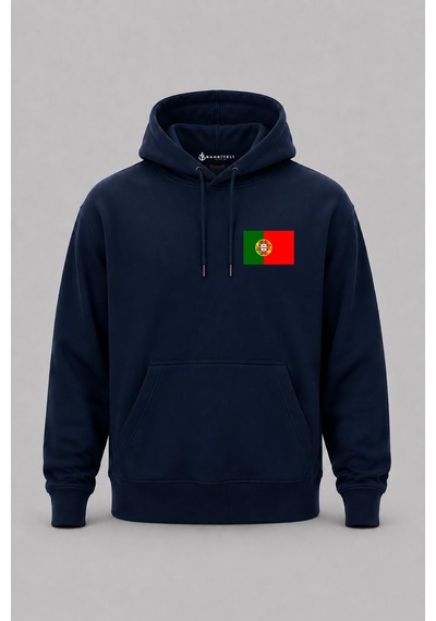 Bahriyeli Collection Kapüşonlu Portekiz Bayrağı Cep Baskılı Unisex Sweatshirt Lacivert