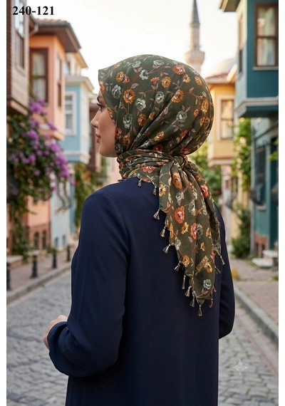 Dolce Cotton Desenli Sökme Boncuklu Eşarp 240-121 Çok Renkli