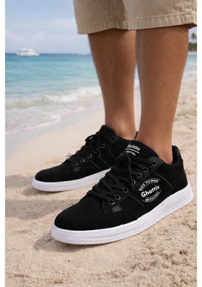 Ghattix Yeni Sezon Erkek Keten Sneaker Ayakkabı Siyah Siyah