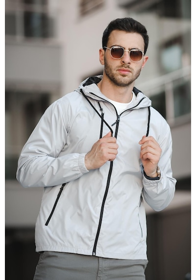 Oksit Zora Slim Fit Su İtici Kapüşonlu Mevsimlik Mont Gri
