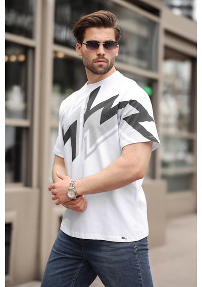 Madmext Beyaz Baskılı %100 Pamuk Erkek T-shirt E7111 Beyaz