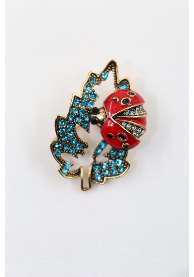 Yapraklı Uğur Böceği Broş. Taşlı Tasarım, Uğur Böceği Broş. Kadın Broş. Broş. Erkek Broş. Unisex. Çok Renkli