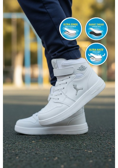 Beyaz Cırtlı Erkek Çocuk Hi Sneaker Çok Renkli