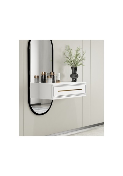 Glow 70cm Duvara Monte Kapaklı Raflı Modern Dresuar Beyaz-altın Beyaz