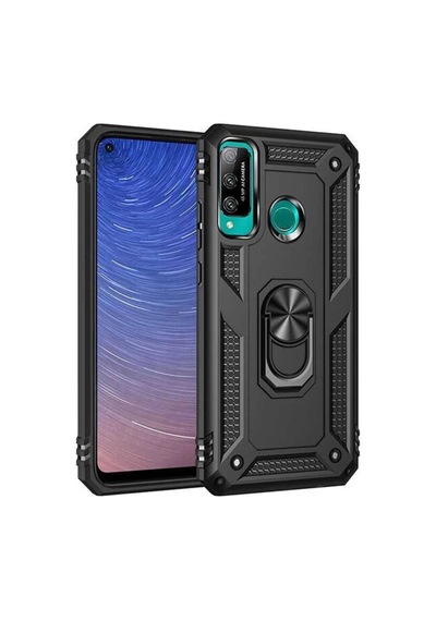 Huawei P40 Lite Uyumlu E Kılıf Sofya Yüzüklü Silikon Kapak - Siyah