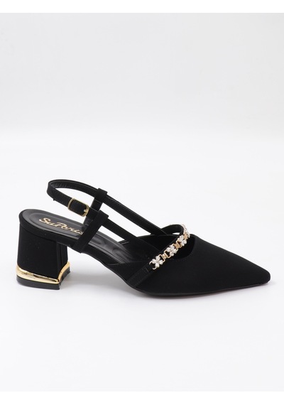 Nesilshoes Nesil Shoes Peri 3691 Siyah Saten Kadın Sandalet