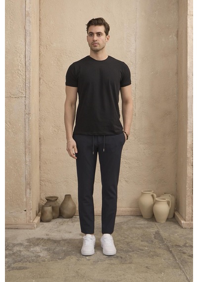 Braccas Erkek Slim Fit Beli Bağlamalı Dokulu Lacivert Pantolon Lacivert