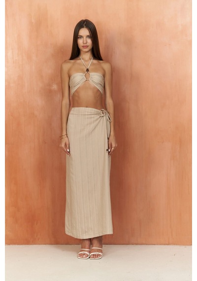 Mai Collection Mai Studios Co. Lovina Çizgili Bej Crop Etek Takım Bej