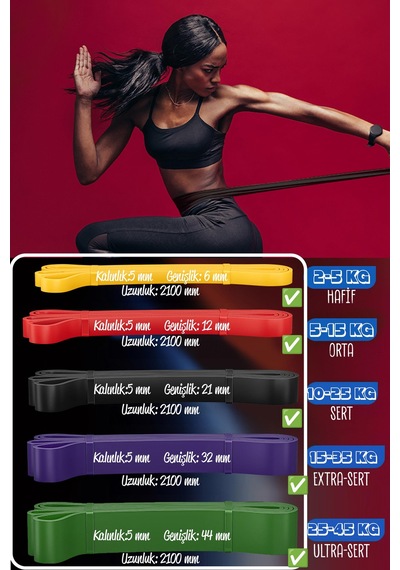 10lu Tera Set 5+15+25+35+45 Kg + 5li Pilates Direnç Bandı Barfiks Lastiği Loop Band Pembe Ton Çok Renkli