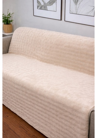 Tavşan Tüyü İthal Bubble Ultra Yumuşak Kaymaz Yıkanabilir Koltuk/çekyat Örtüsü 170x210 Büyük Ebat Bej