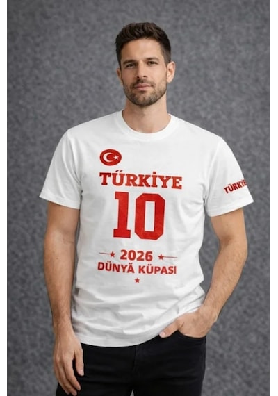 Efnaz Style Erkek Türkiye Baskılı Tişört 2026 Dünya Kupası Taraftar Forma T-shirt - Beyaz