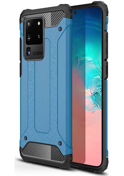 Noktaks - Samsung Galaxy Uyumlu S20 Ultra - Kılıf Çift Katman Zırh Tank Crash Military Kapak - Mavi