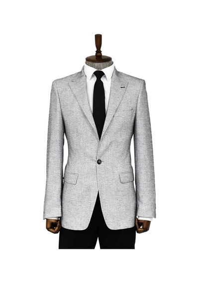 Wessi Kendinden Desenli Slim Fit Gri Erkek Ceket Gri