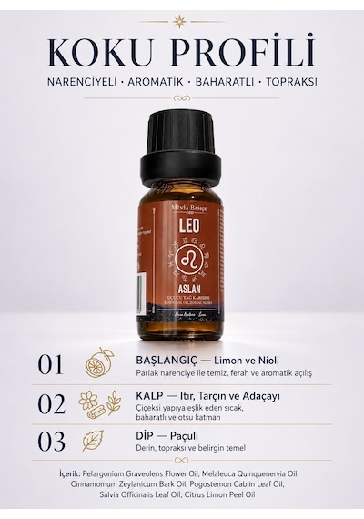Minia Bahçe Aslan Burcu Uçucu Yağ Karışımı Itır Niaouli Tarçın Paçuli Adaçayı ve Limon Uçucu Yağları 10 ML