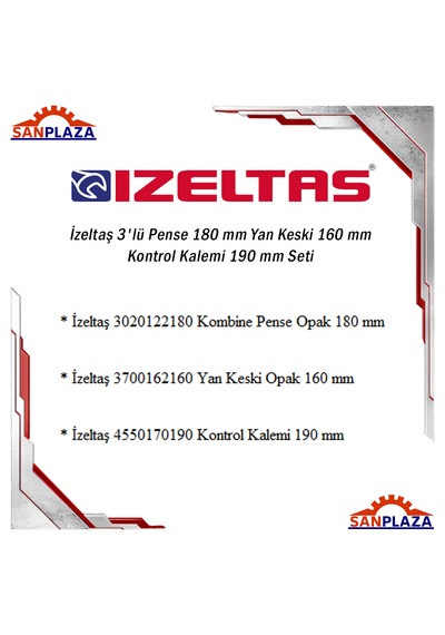 İzeltaş 3'lü Pense 180 Mm Yan Keski 160 Mm Kontrol Kalemi 190 Mm Seti Set 3 Parça