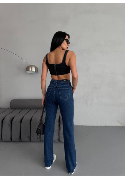 Dark Blue Straight Boru Paça Jean Mavi+koyu