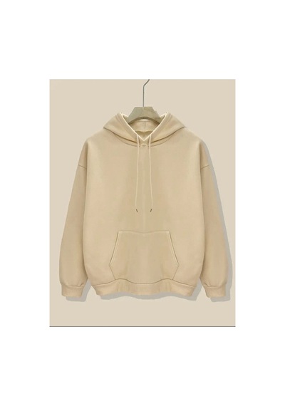 Medinenur Santa Barbara Baskılı Kapüşonlu Cepli Sweatshirt Bej
