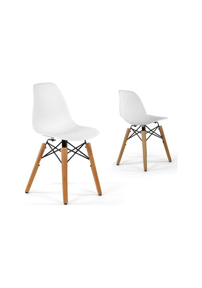 Seduna Eames Child Sandalye 2 Adet | Natural Ahşap Ayaklı-Beyaz