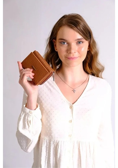 Just Polo Kadın Bol Kartlık Ve Kağıt Para Bölmeli Bölmeli Fermuarlı & Kapaklı Cüzdan Shopper Toprak