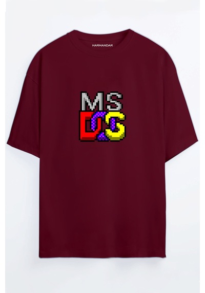 Ms-dos Siyah - Beyaz Oversize T-shirt Bordo