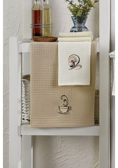 Eponj Home 6lı Kurulama Peçetesi Nakışlı 40x60 Kahve Kahve-krem