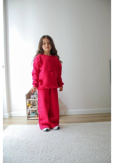 Jeliboomkidswear Kız Çoçuk Kurdele Detaylı 2 Li Takım Fuşya
