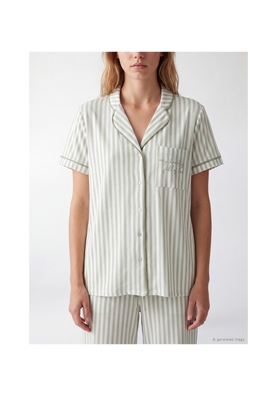 Lcw Dream Yeşil Gömlek Yaka Çizgili Kadın Pijama Takımı