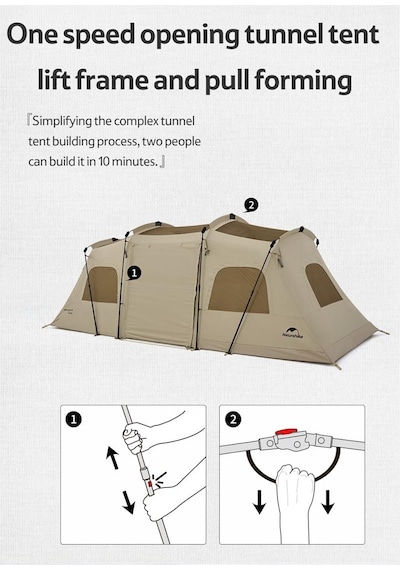 Naturehike Glamping Cloud Vessel 4 Kişilik Hızlı Kurulum Tünel Çadır Kahverengi
