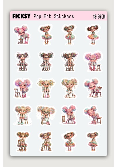 Sevimli Kız Sticker Seti - 20 Adet Etiket Çıkartma Diğer