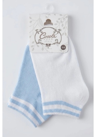 Cocole Socks Erkek Çocuk Patik Çorabı 2 Li Set Pamuklu Beyaz & Mavi Çizgi Detaylı Çok Renkli