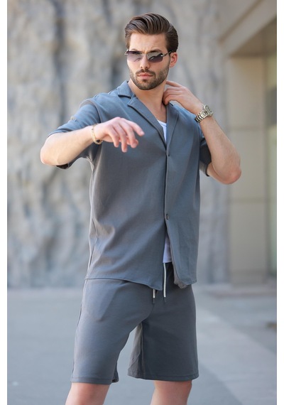 Madmext Füme Basic Erkek Şort Gömlek Takım E7311